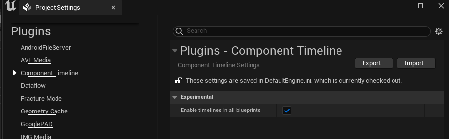The Enable timelines in all blueprints option in Project settings