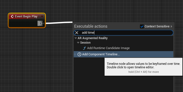 Adding a Component Timeline node from the blueprint context menu